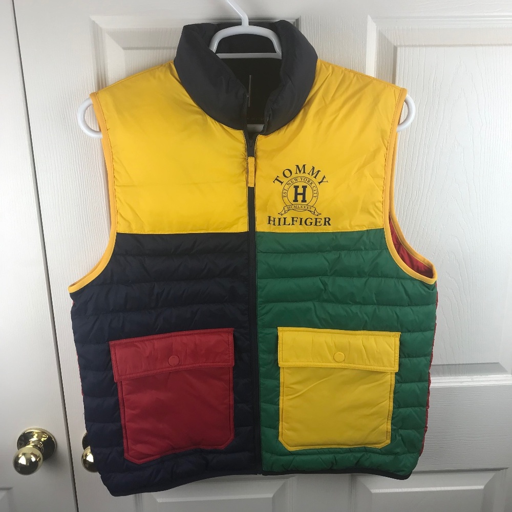Men's Tommy Hilfiger Full Zip Color Block Puffy Vest Large
